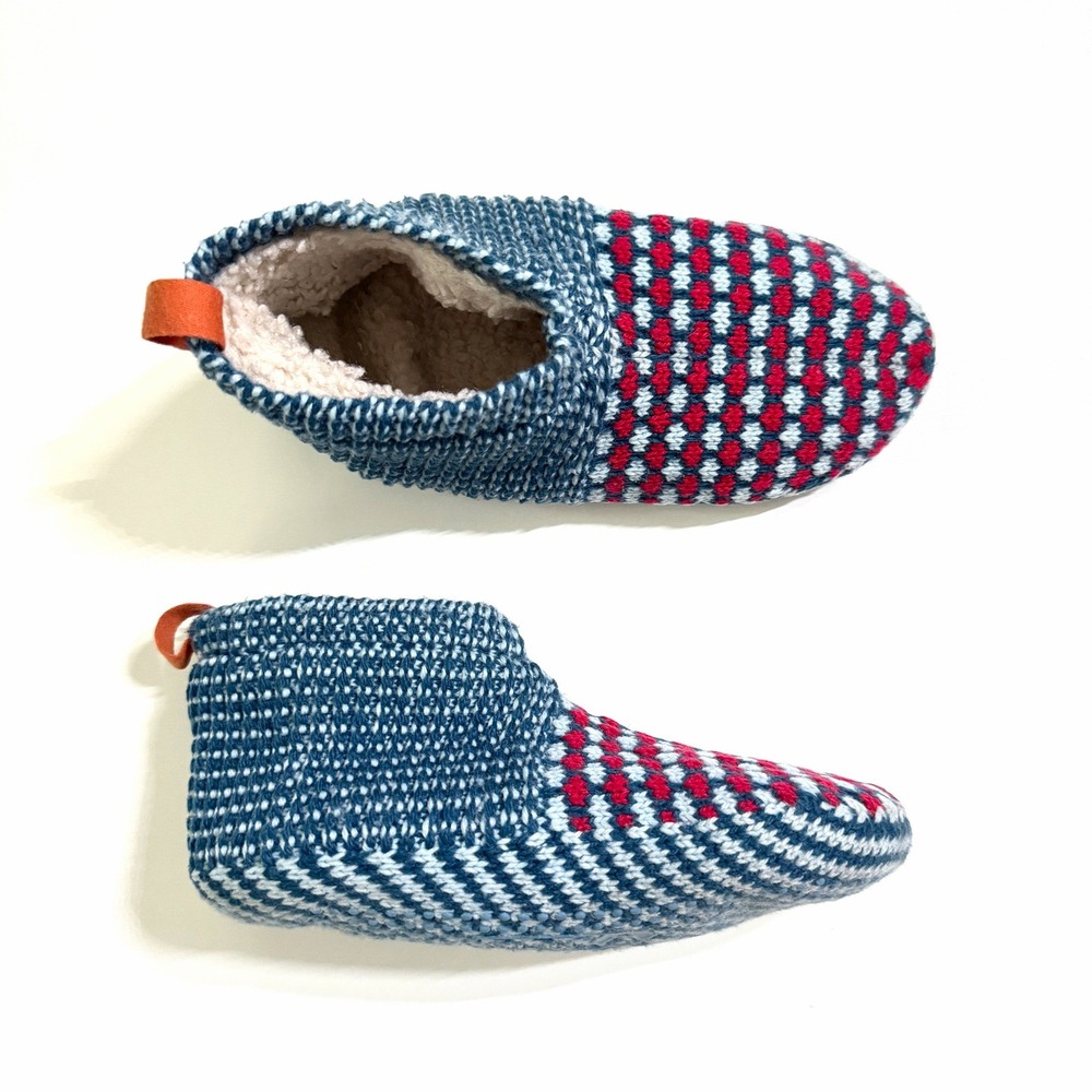Bombas Gripper Slippers Kids 11-13 Blue Red Knit Sherpa Lined House Shoes